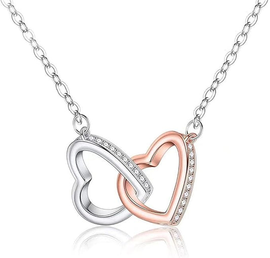 Collar de doble anillo de corazón bicolo
